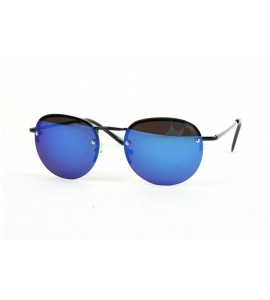 Round Classic Round Aviator Sunglasses P2171 - Black-bluemirror Lens - CV123HUS229 $34.45