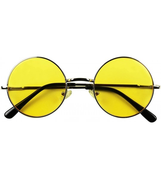 Round Retro Round Groovy Sunglasses Colorful Circular Flat Lens Spring Hinge Nickel Frame Thin Wire Hippie Shades - CK18THXA0...