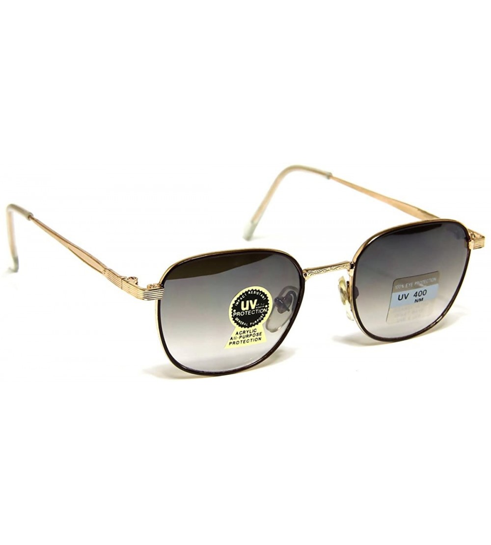 Oval Small Rectangular Retro Vintage Fashion Sunglasses Gold Brown Metal Frame Black Gradient Lens - CZ11RDA7JW3 $19.00