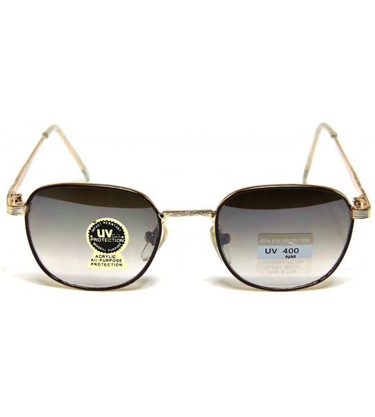 Oval Small Rectangular Retro Vintage Fashion Sunglasses Gold Brown Metal Frame Black Gradient Lens - CZ11RDA7JW3 $19.00