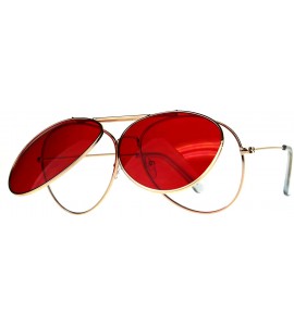 Rimless Mens Color Flip Up Lens Metal Rim Pilots Sunglasses - Gold Red - C6180OUN096 $19.39