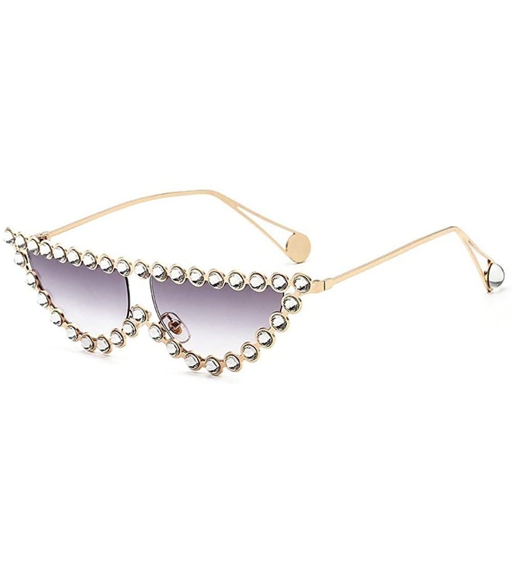 Cat Eye New fashion metal diamond luxury cat unisex sunglasses - Light Gray - CM18H54SSMR $27.76