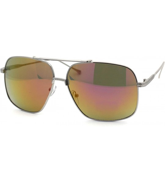 Rectangular Air Force Mirrored Mens Metal Large Rectangular Pilot Sunglasses - Silver Pink - CJ12O4LX3XN $22.98