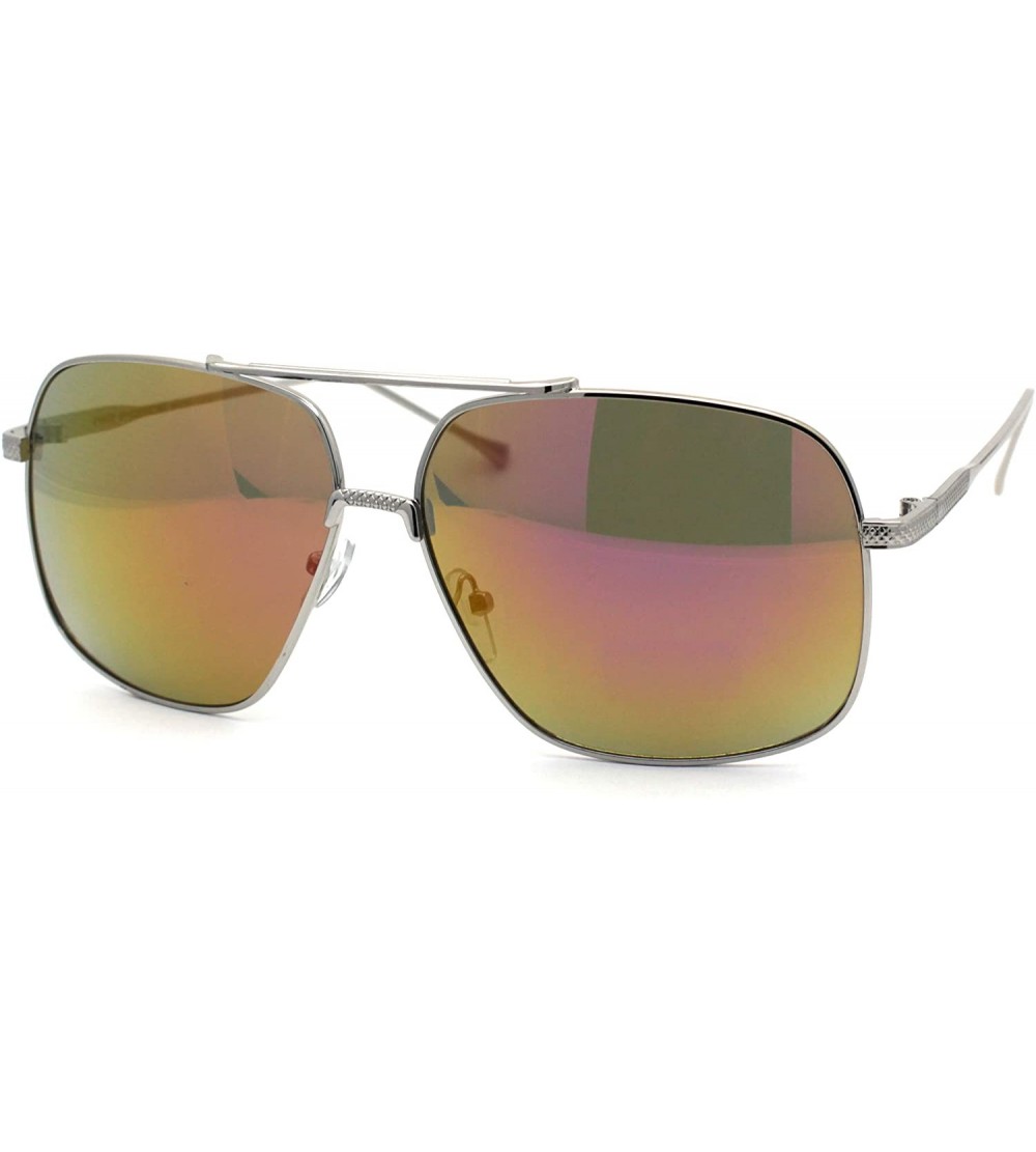 Rectangular Air Force Mirrored Mens Metal Large Rectangular Pilot Sunglasses - Silver Pink - CJ12O4LX3XN $22.98