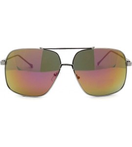 Rectangular Air Force Mirrored Mens Metal Large Rectangular Pilot Sunglasses - Silver Pink - CJ12O4LX3XN $22.98