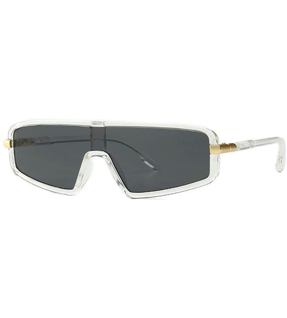 Rectangular Fashion Lady Brand Designer Flat top sunglasses Vintage men One-piece glasses UV400 - Transparent Grey - CN18S67R...