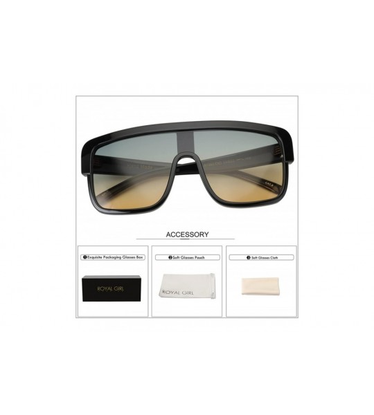 Shield Premium Oversized Sunglasses Women Men Flat Top Square Frame Shades - Green Brown - CX185203XH0 $27.51