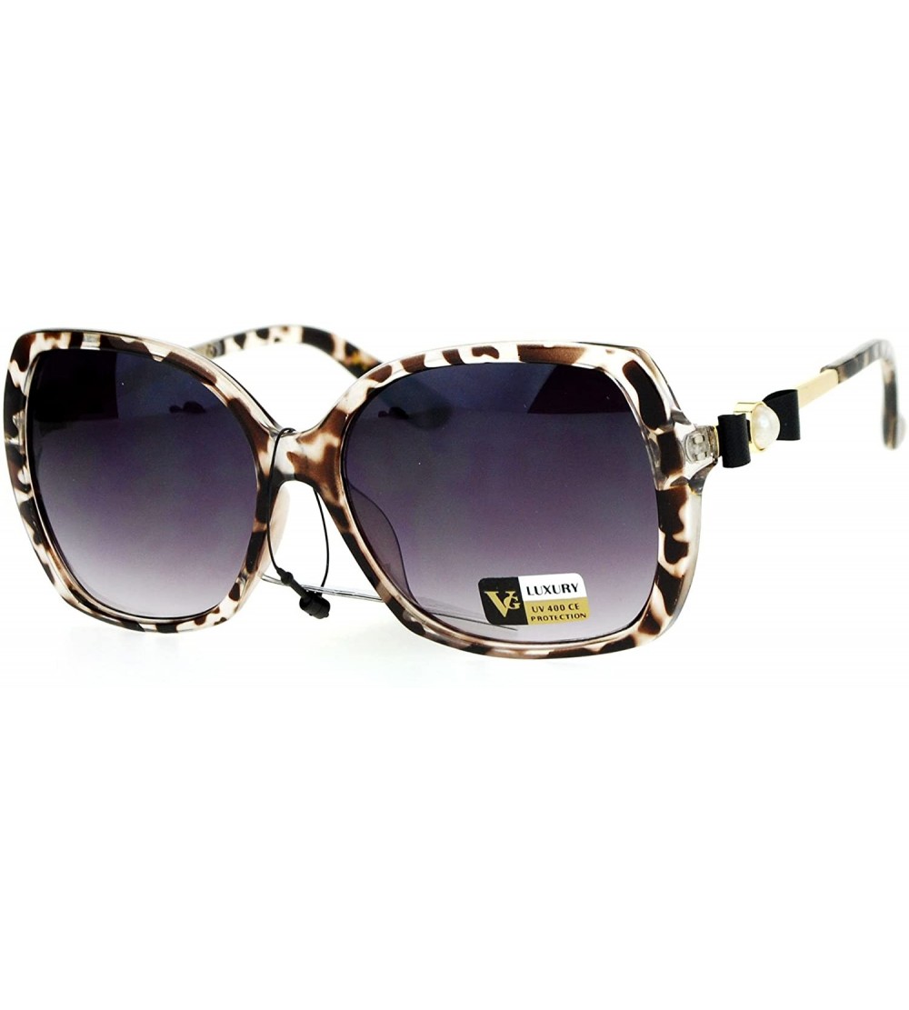 Oversized Womens Square Frame Sunglasses Classy Pearl Ribbon Design UV 400 - Tortoise Clear - CW186UWN6O4 $23.97