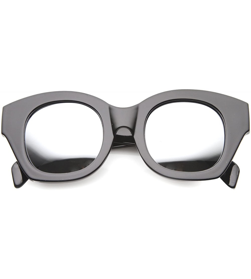 Square Oversize Bold Chunky Frame Square Mirrored Lens Cat Eye Sunglasses 46mm - Black / Mirror - CB127Y68EY3 $19.37