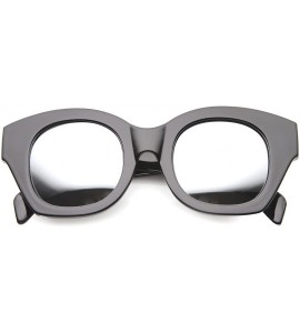 Square Oversize Bold Chunky Frame Square Mirrored Lens Cat Eye Sunglasses 46mm - Black / Mirror - CB127Y68EY3 $19.37