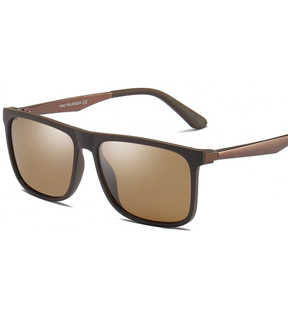 Square Half Metal Sunglasses Men Tr90 Polarized Men Sun Glasses TAC Lens - Brown - C118KZ72HCW $21.44