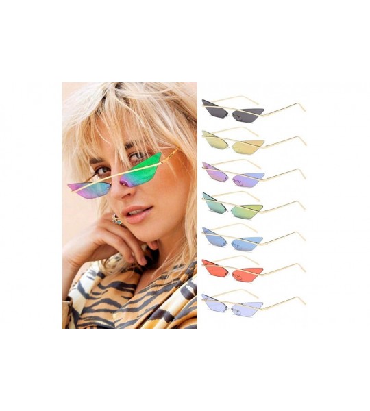 Semi-rimless Women Cat Eye Sunglasses Vintage Narrow Metal Frame Sunglasses Ladies Shades Triangle Eyewear Sun Glasses - 7 - ...