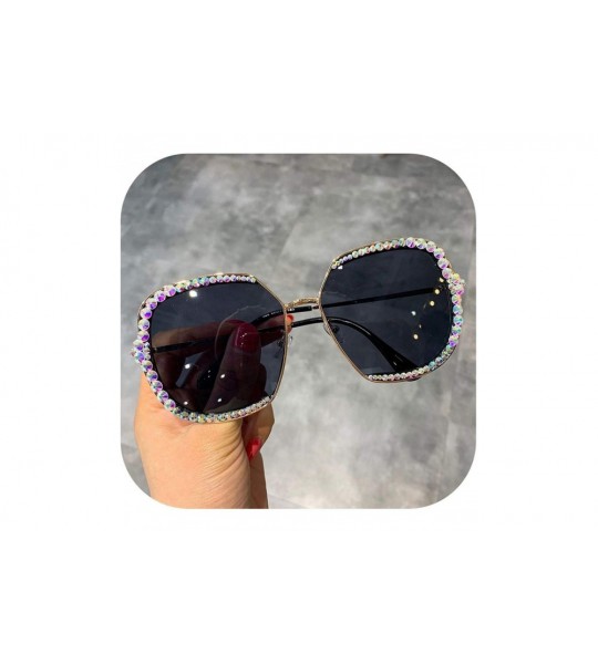 Square 2019 Sunglasses Women Luxury Rhinestone Square Sun Glasses Clear Lens Oversized Men Vintage Shades - Black - C5198AH7C...