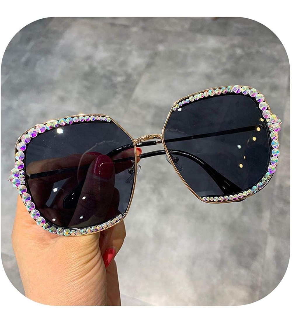 Square 2019 Sunglasses Women Luxury Rhinestone Square Sun Glasses Clear Lens Oversized Men Vintage Shades - Black - C5198AH7C...