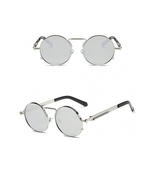 Round Small Round Polarized Sunglasses Mirrored Lens Unisex Glasses Reflective Lens Round Trendy Sunglasses - Silver - C218CU...