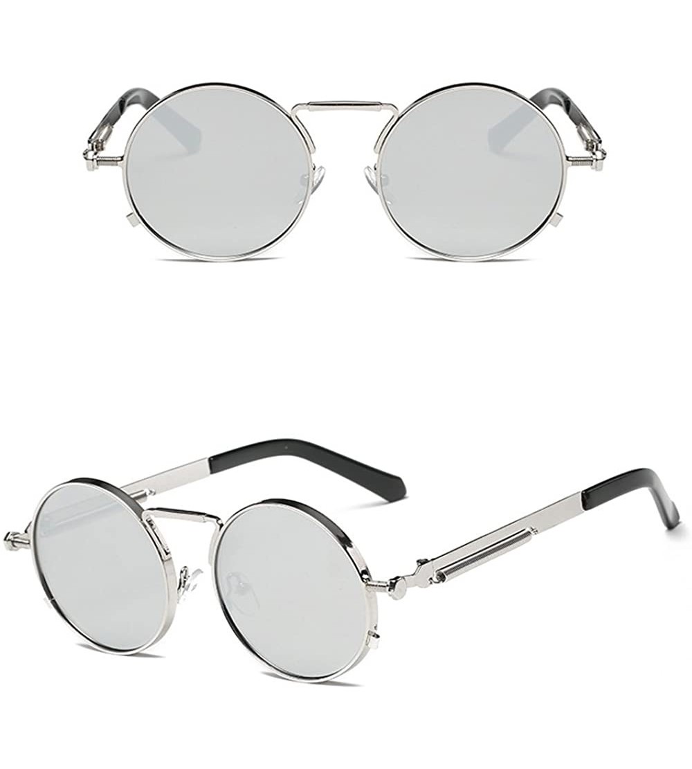Round Small Round Polarized Sunglasses Mirrored Lens Unisex Glasses Reflective Lens Round Trendy Sunglasses - Silver - C218CU...