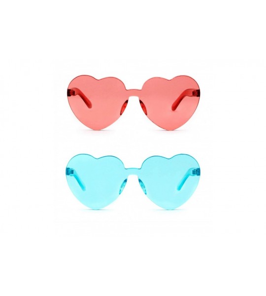 Aviator Rimless Sunglasses Heart Transparent One Piece Colorful Glasses - (2 Packs) Wine Red+blue - CB193ROLMNW $19.99