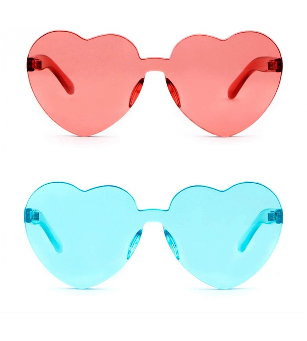 Aviator Rimless Sunglasses Heart Transparent One Piece Colorful Glasses - (2 Packs) Wine Red+blue - CB193ROLMNW $19.99