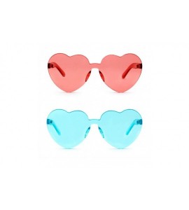 Aviator Rimless Sunglasses Heart Transparent One Piece Colorful Glasses - (2 Packs) Wine Red+blue - CB193ROLMNW $19.99