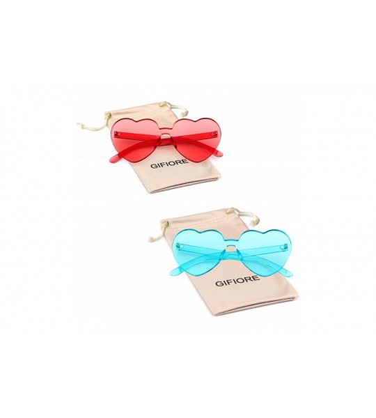 Aviator Rimless Sunglasses Heart Transparent One Piece Colorful Glasses - (2 Packs) Wine Red+blue - CB193ROLMNW $19.99