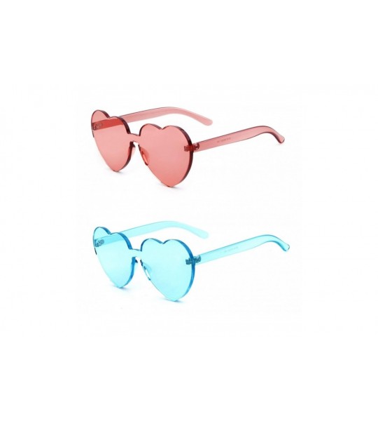 Aviator Rimless Sunglasses Heart Transparent One Piece Colorful Glasses - (2 Packs) Wine Red+blue - CB193ROLMNW $19.99