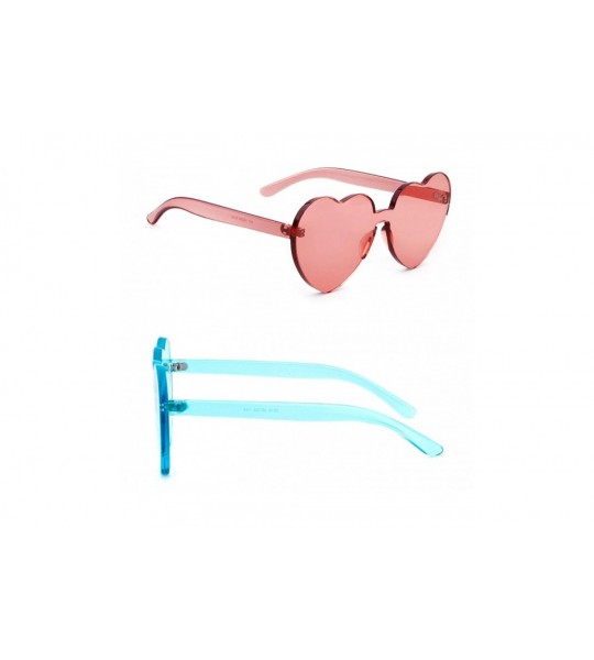 Aviator Rimless Sunglasses Heart Transparent One Piece Colorful Glasses - (2 Packs) Wine Red+blue - CB193ROLMNW $19.99