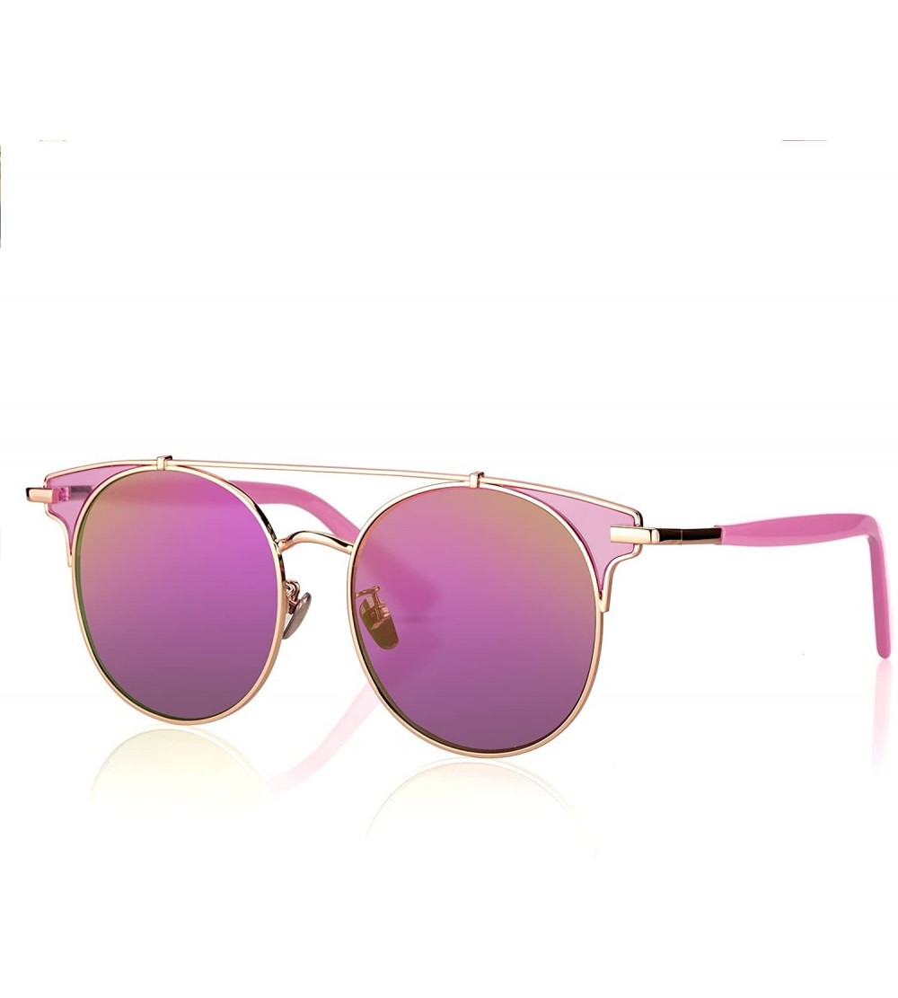 Round Fashion Sunglasses Mirrored Standard Protection - Grey Mirror Lens With Light Pink Coating - CN187EA48DX $19.03