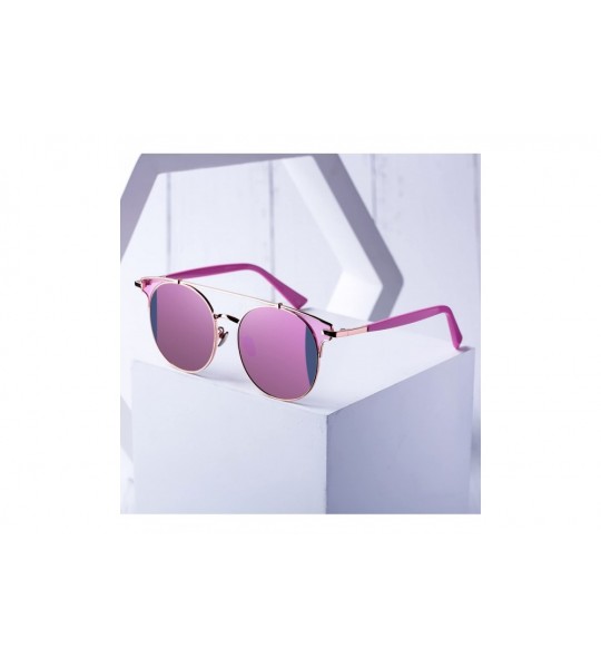 Round Fashion Sunglasses Mirrored Standard Protection - Grey Mirror Lens With Light Pink Coating - CN187EA48DX $19.03