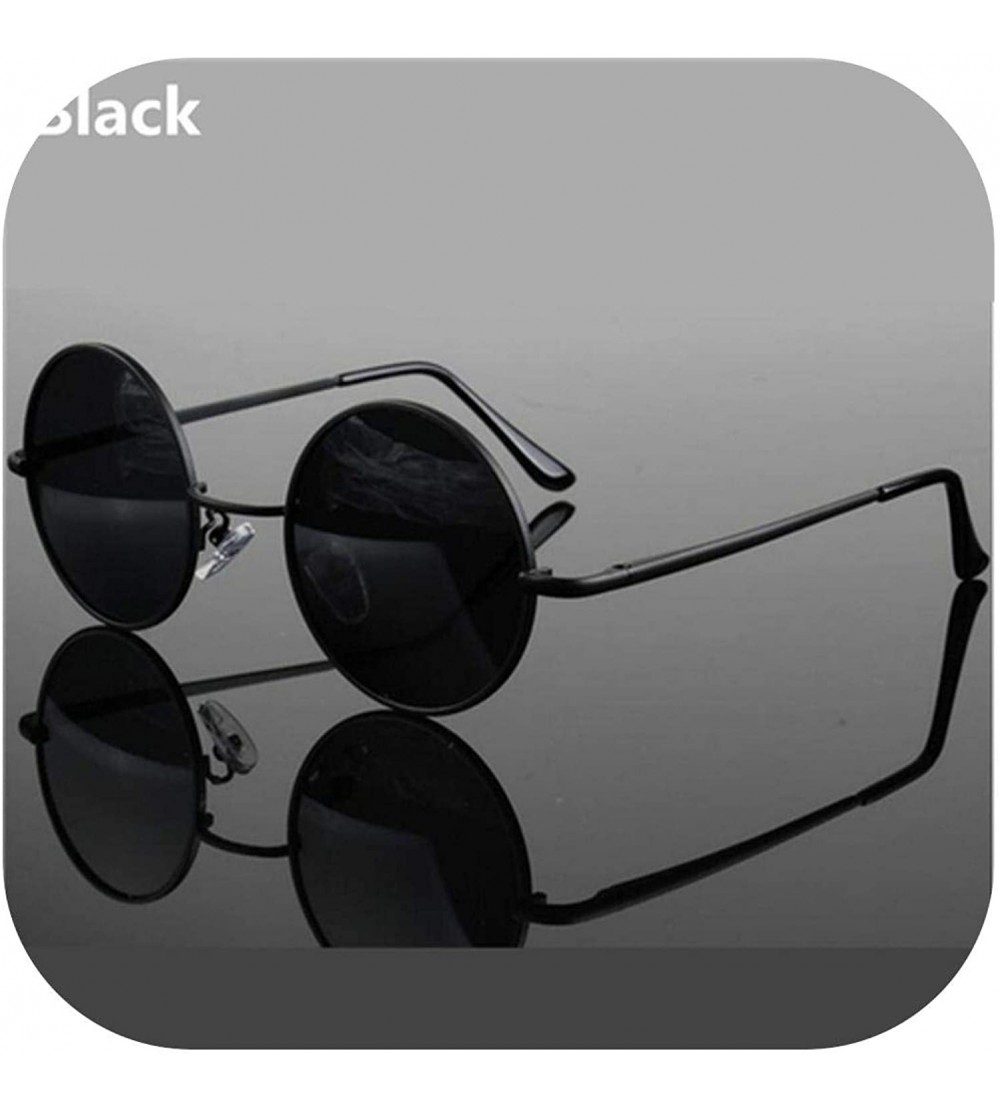 Round Retro Round Sunglasses Women Personality Glasses Men Eye Protection Polarized Oculos De Sol UV400 - Black - CV1984Z52EW...