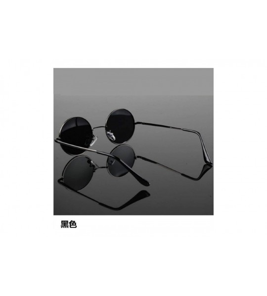 Round Retro Round Sunglasses Women Personality Glasses Men Eye Protection Polarized Oculos De Sol UV400 - Black - CV1984Z52EW...