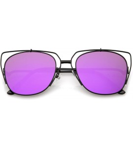 Cat Eye Women's Open Metal Slim Arm Mirrored Square Flat Lens Cat Eye Sunglasses 55mm - Black / Purple Mirror - CB1836C64NK $...