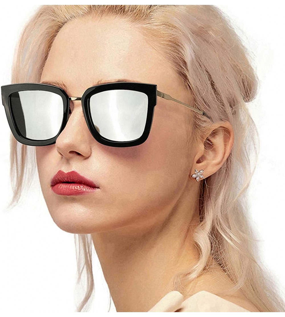 Oversized Fashion Cat Eye Mirror Sunglasses Women Polarized UV Protection Stylish Design - CH18QMRH278 $42.47