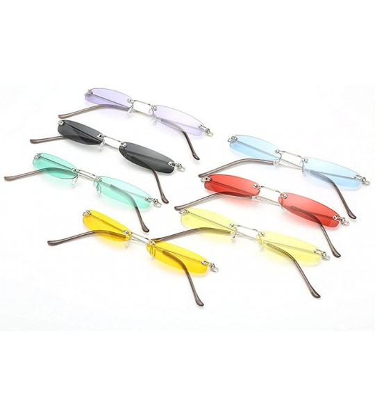 Rectangular Fashion Super Small Fashion Chic Rimless Sunglasses Brand Designer Candy Color - Green - CV18T7U8T4D $24.96