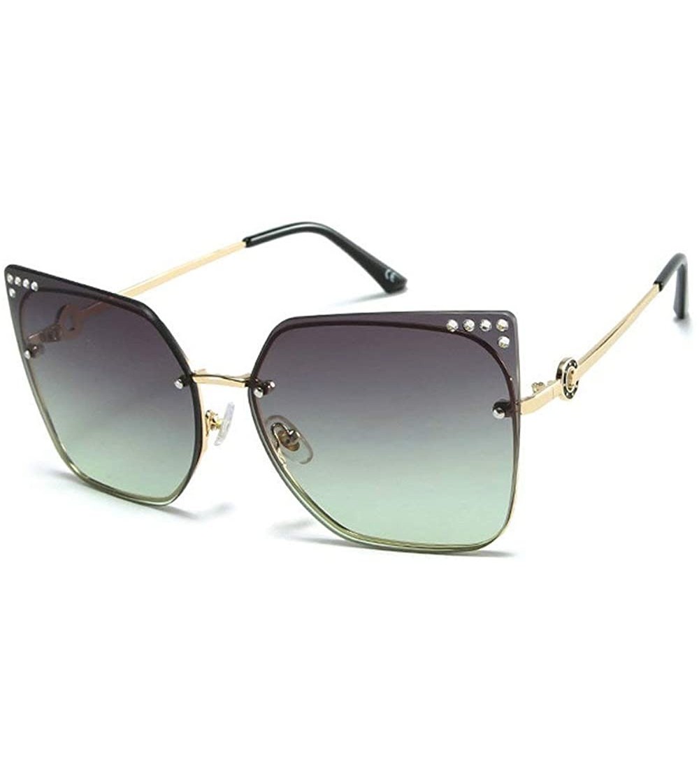 Goggle Fashion New Trend Large Frame Luxury Diamond Brand Designer Cat Sunglasses - Green - CV18TLW6LR2 $24.85