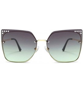 Goggle Fashion New Trend Large Frame Luxury Diamond Brand Designer Cat Sunglasses - Green - CV18TLW6LR2 $24.85