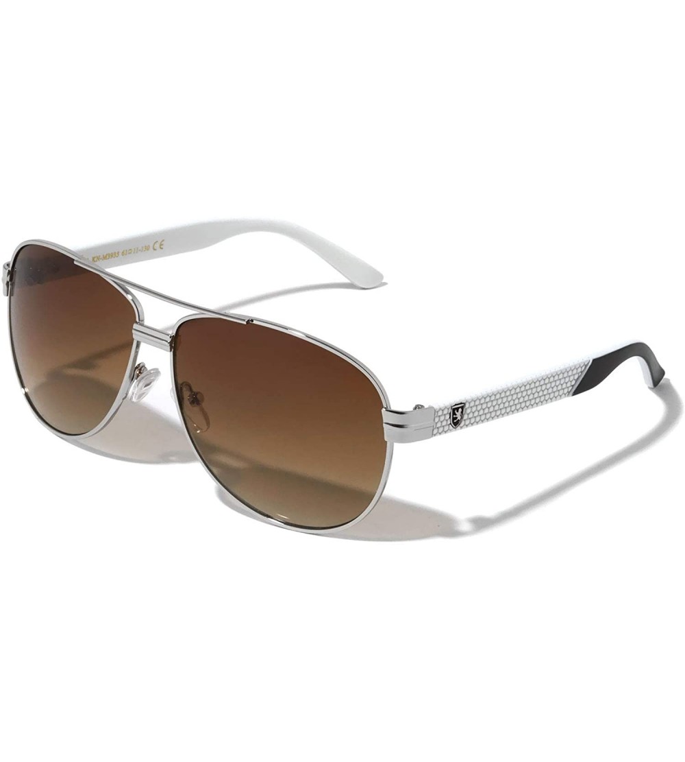 Aviator Texture Temple Classic Aviator Sunglasses - Brown White - CQ1998UM28Z $33.69