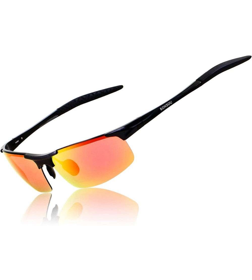 Goggle Men Sport Al-Mg Polarized Sunglasses Unbreakable for Driving Cycling Fishing Golf - B1 Black Frame/Red Lens - CN12IDRX...