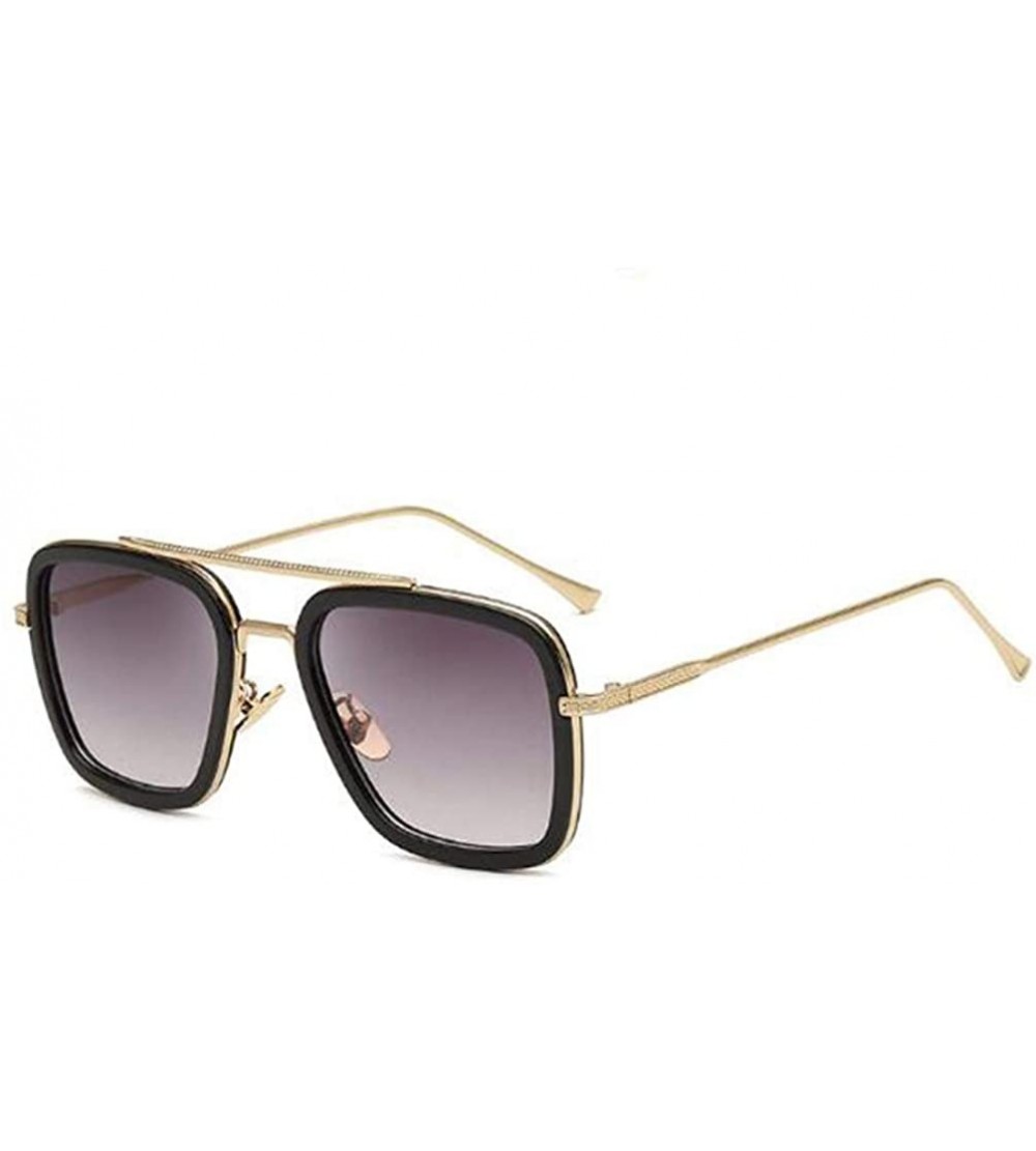 Square Retro Wild Ultraviolet-proof Sunglasses Geometry Metal Frame Sunglasses Hero Sunglasses - Gold Double Gray - C9190G30O...