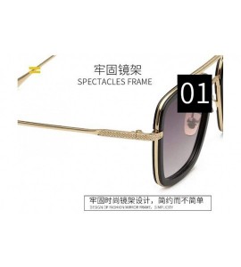 Square Retro Wild Ultraviolet-proof Sunglasses Geometry Metal Frame Sunglasses Hero Sunglasses - Gold Double Gray - C9190G30O...