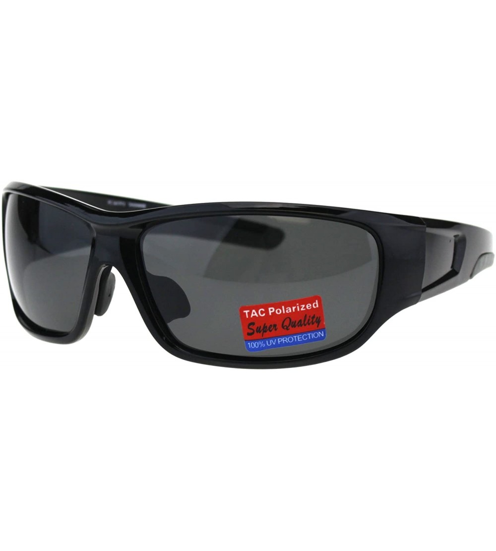 Rectangular Polarized Anti-glare Warp Plastic Sport Biker Mens Sunglasses - Shiny Black - CL18ES774EO $23.23