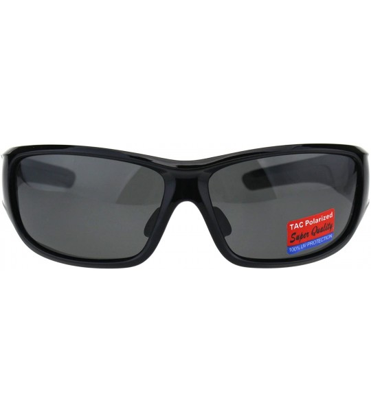 Rectangular Polarized Anti-glare Warp Plastic Sport Biker Mens Sunglasses - Shiny Black - CL18ES774EO $23.23