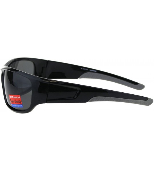 Rectangular Polarized Anti-glare Warp Plastic Sport Biker Mens Sunglasses - Shiny Black - CL18ES774EO $23.23