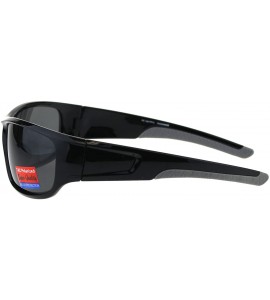 Rectangular Polarized Anti-glare Warp Plastic Sport Biker Mens Sunglasses - Shiny Black - CL18ES774EO $23.23