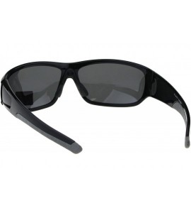 Rectangular Polarized Anti-glare Warp Plastic Sport Biker Mens Sunglasses - Shiny Black - CL18ES774EO $23.23