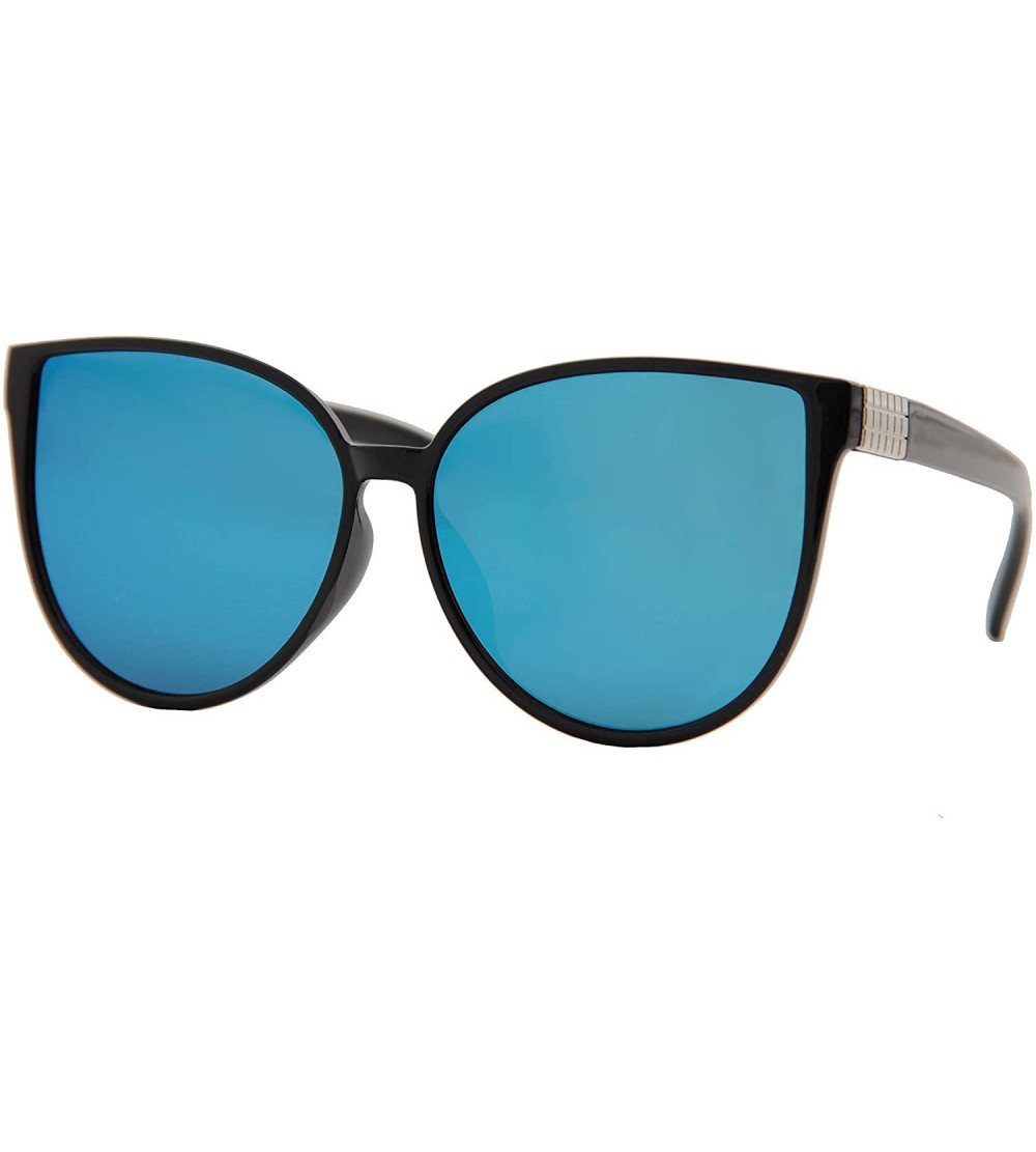 Oversized Modern Stylish Sunglasses for Women Trendy Cateye Oversized Mirrored - Black Frame / Mirrored Blue Lens - CJ18O7LMZ...