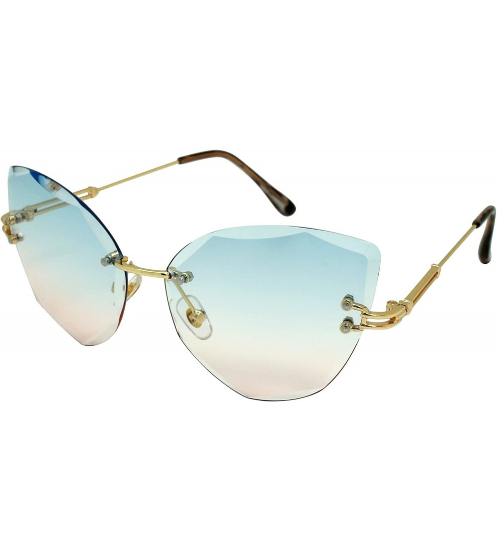 Cat Eye Fashion Rimless Diamond Cutting Lens Cateye Women Sunglasses 5531-AP - Gold Frame/Blue-pink Lens - CB18GXCZ92W $18.40