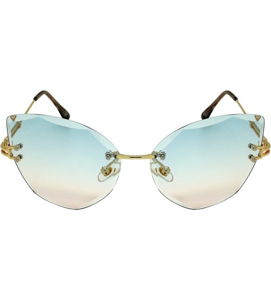 Cat Eye Fashion Rimless Diamond Cutting Lens Cateye Women Sunglasses 5531-AP - Gold Frame/Blue-pink Lens - CB18GXCZ92W $18.40