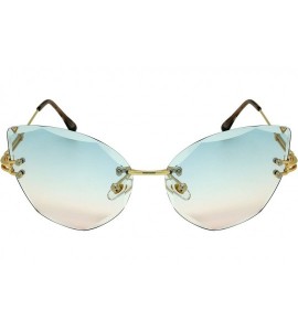 Cat Eye Fashion Rimless Diamond Cutting Lens Cateye Women Sunglasses 5531-AP - Gold Frame/Blue-pink Lens - CB18GXCZ92W $18.40