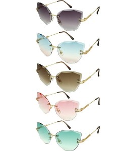 Cat Eye Fashion Rimless Diamond Cutting Lens Cateye Women Sunglasses 5531-AP - Gold Frame/Blue-pink Lens - CB18GXCZ92W $18.40