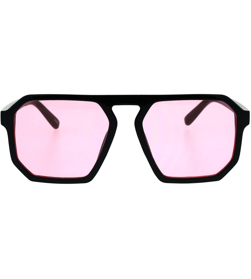 Rectangular Mens Robotic Futuristic Racer Plastic Retro Pop Color Lens Sunglasses - Black Pink - CA18EMM7W9M $18.38